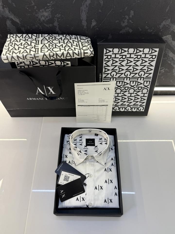 Armani Exchange Monogram Premium Shirt With Original Box Carry Bag - Image 5
