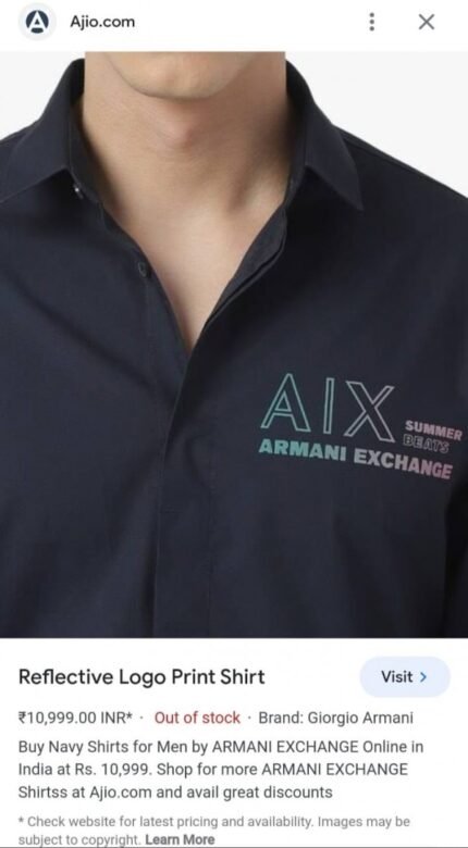 Buy Armani Exchange Reflective Store Article Shirt With Original Packing Black Online in India - Bootery