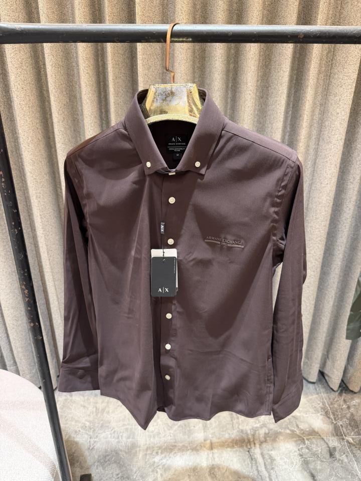 Armani Exchange Brown Premium Shine Cotton Shirts