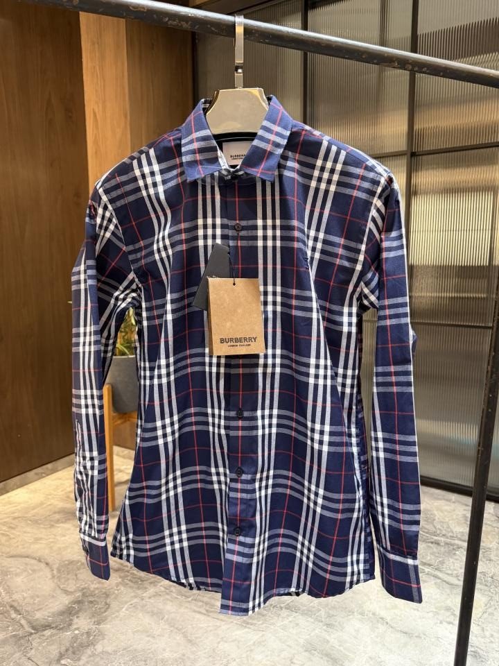 Burberry Dark Blue White Checks Classic Printed Premium Shirt - Best Price Online - Bootery - Image 3