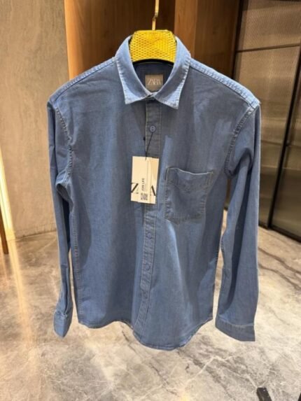 Zara Sky Blue Denim Single Pocket Shirt Price in India - Buy at Bootery