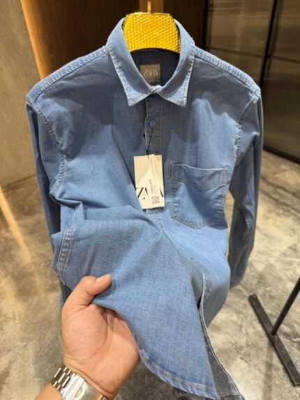 Zara Sky Blue Denim Single Pocket Shirt Price in India - Buy at Bootery - Image 2
