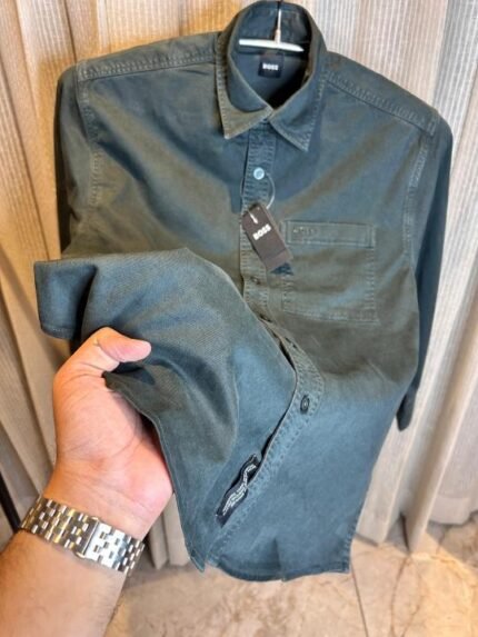 Boss Bottle Green Premium Fabric Shirt - Best Price Online - Bootery - Image 2