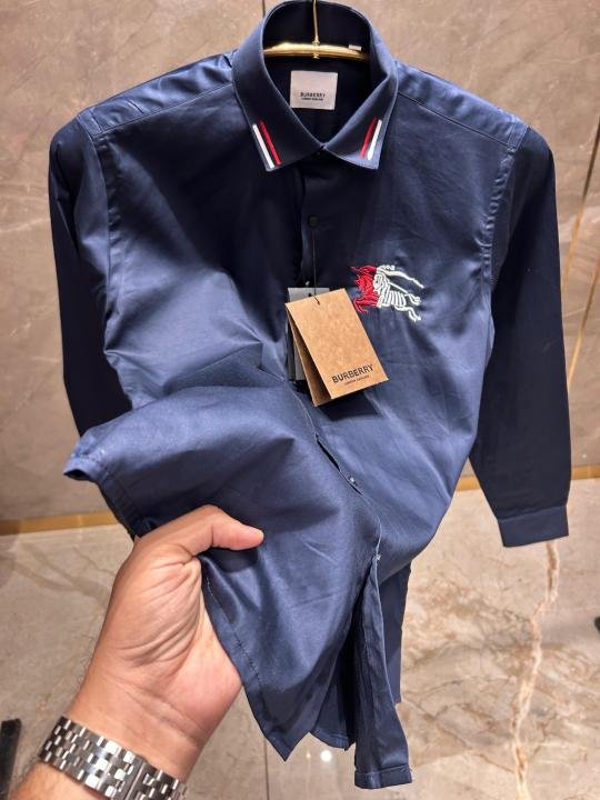 Burberry Navy Blue Premium Embroider Logo Shirt With Box Price in India - Buy at Bootery - Image 3