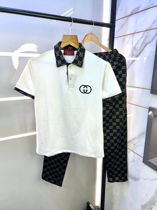 Gucci Imported White Monogram Print Super Premium Track Suit With Brand Carry Bag F2823-W2