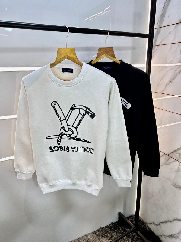 Louis Vuitton Imported Printed Premium White Sweatshirts With Brand Packing 1198 - Image 6