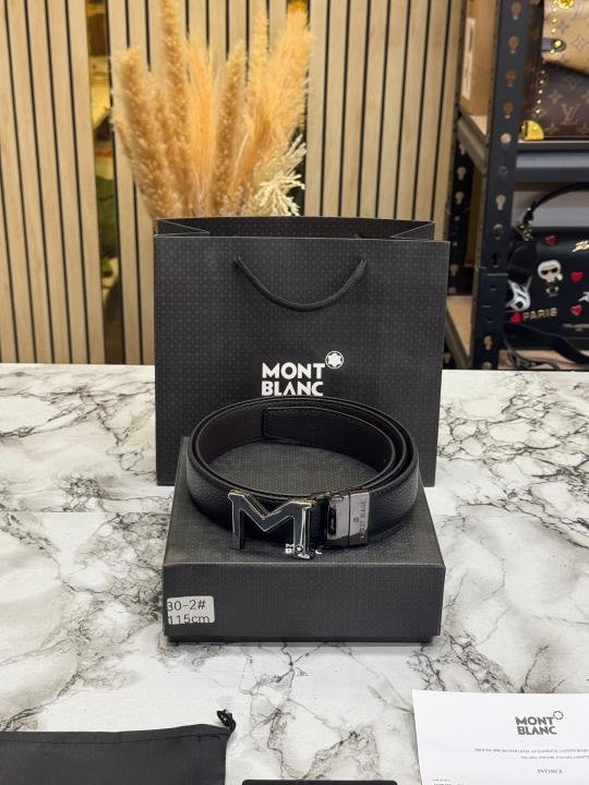 Montblanc Mont Blanc Signature M Logo Formal Leather Belt (30-2) | Premium Accessories