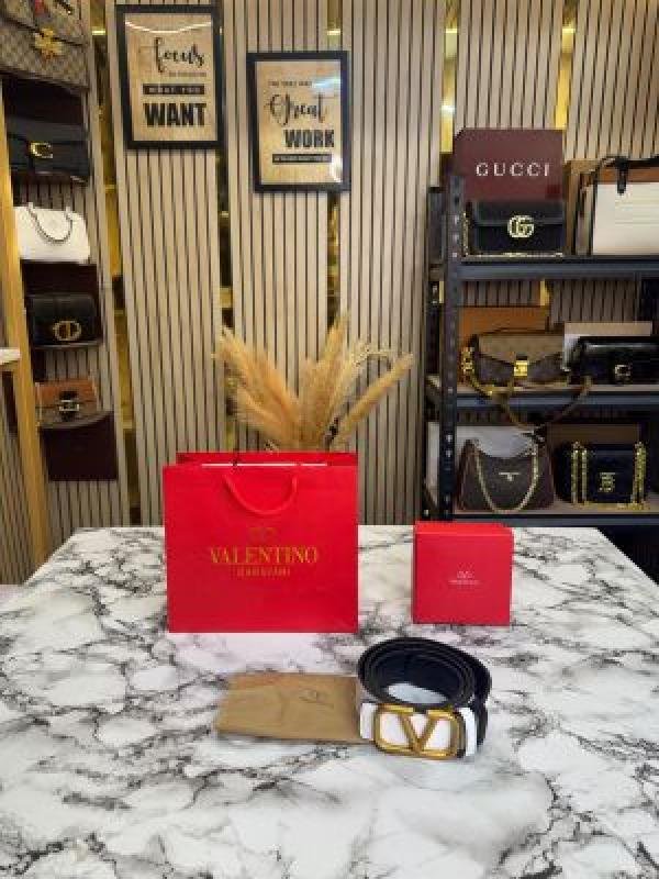Valentino Garavani Leather Belt V-Logo Buckle With Box And Dust Bag Including Carry Bag (WHITE-V37) | Premium Accessories