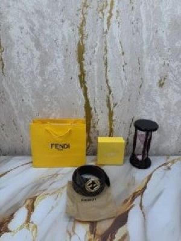 Fendi Monogram Belt Gold Round Buckle Box And Dust Bag (F61-GG)(Coffee) | Premium Accessories