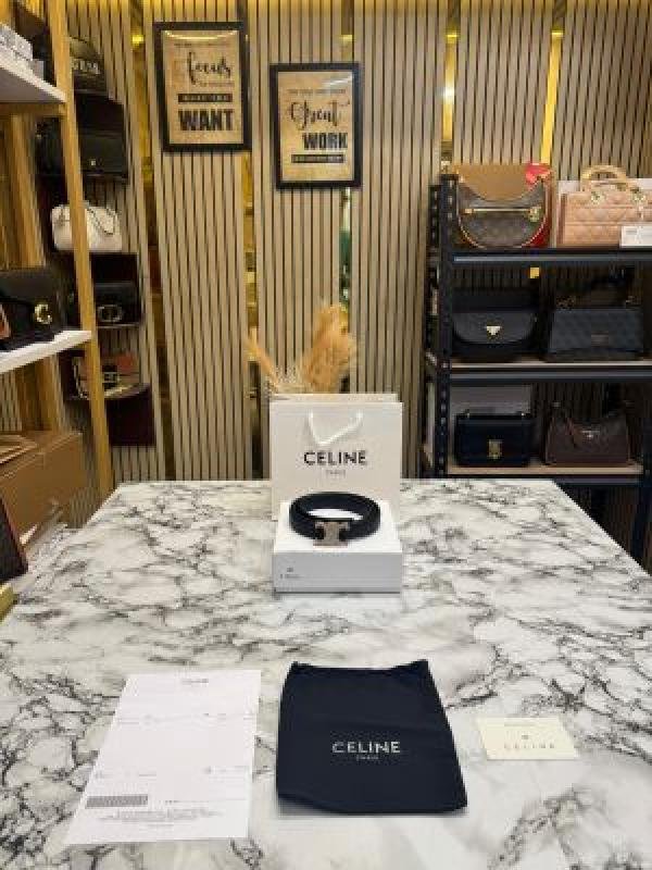 Celine Premium Quality Diamond Coded Buckle Leather Belt With Box And Dust Bag Including Carry Bag (1) | Premium Accessories