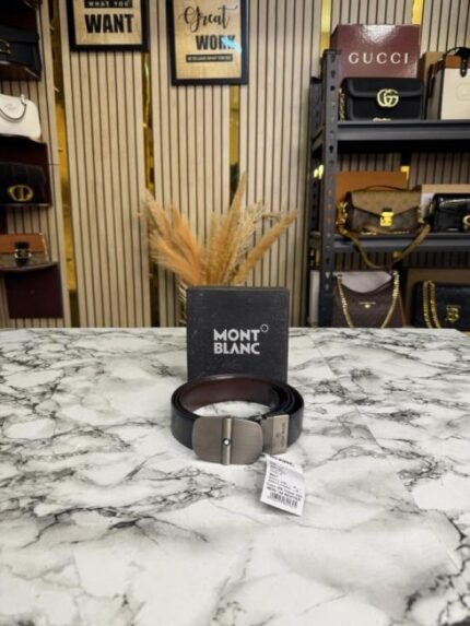 Montblanc Black Leather Belt With Matte Silver Signature Buckle Includes Box - Best Price Online - Bootery