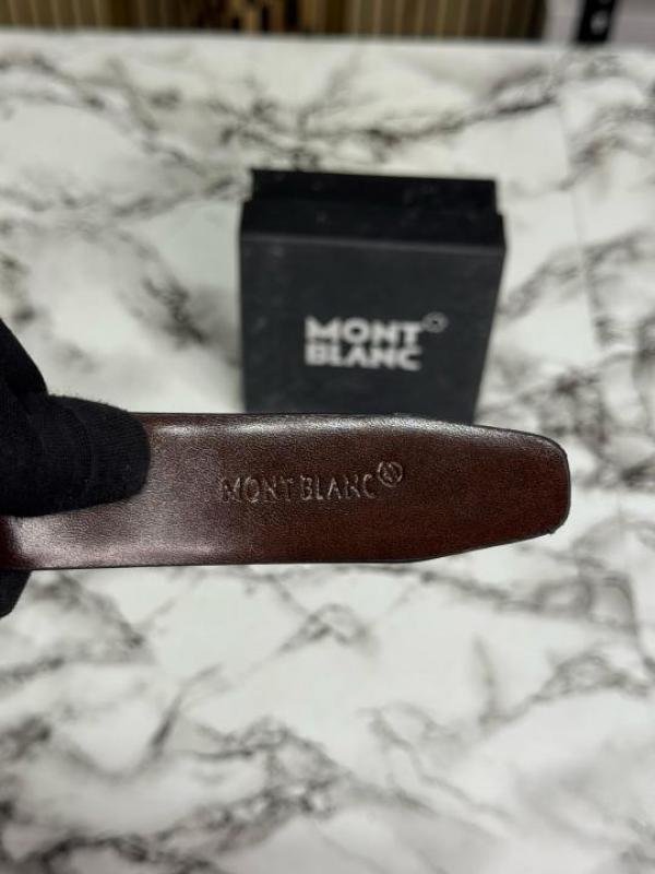 Montblanc Black Leather Belt With Matte Silver Signature Buckle Includes Box - Image 6