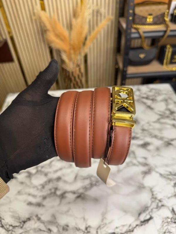 Calvin Klein Tan Leather Belt With Gold CK Initial Buckle - Image 4