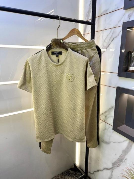 Balmain Paris Beige Imported Embossed Print Premium Track Suit Brand Carry Bag Packing F3647-BE | Premium Clothing