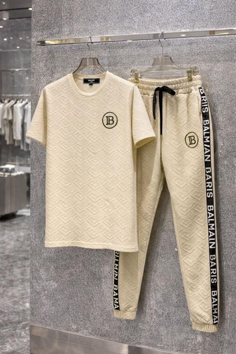 Balmain Paris Beige Imported Embossed Print Premium Track Suit Brand Carry Bag Packing F3647-BE | Premium Clothing - Image 9