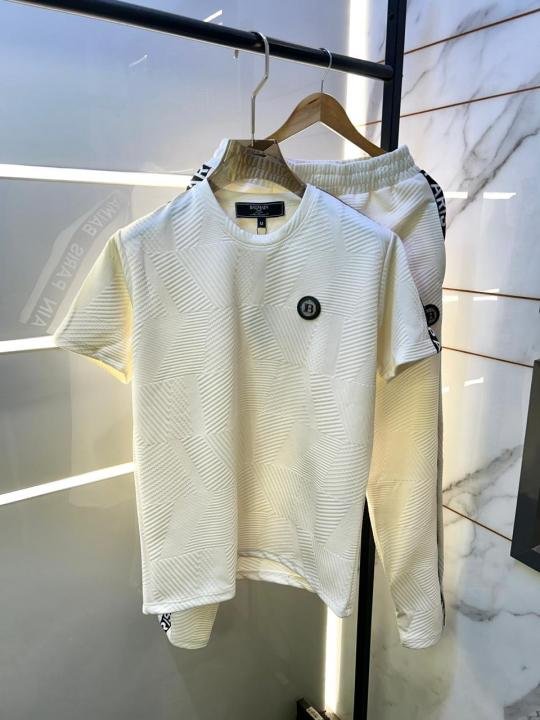 Balmain Paris White Imported Embossed Print Premium Track Suit Brand Carry Bag Packing F3615-WH | Premium Clothing