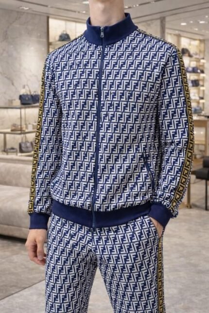 Buy Fendi Imported Navy Monogram Printed Premium Track Suit F3296-ny Online in India - Bootery