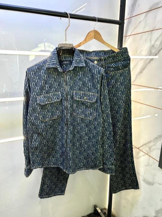 Amiri Imported Monogram Print Green Super Premium Denim Track Suit F3333-BL | Premium Clothing - Image 15
