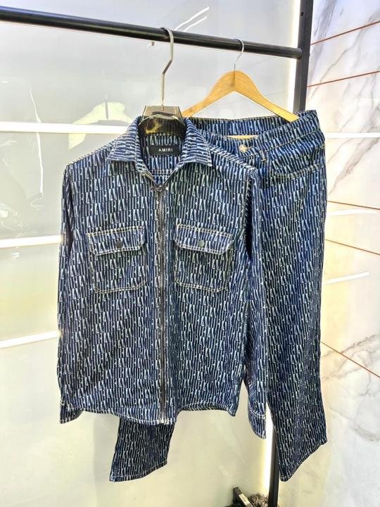 Amiri Blue Imported Monogram Print Super Premium Denim Track Suit F3333-BU | Premium Clothing