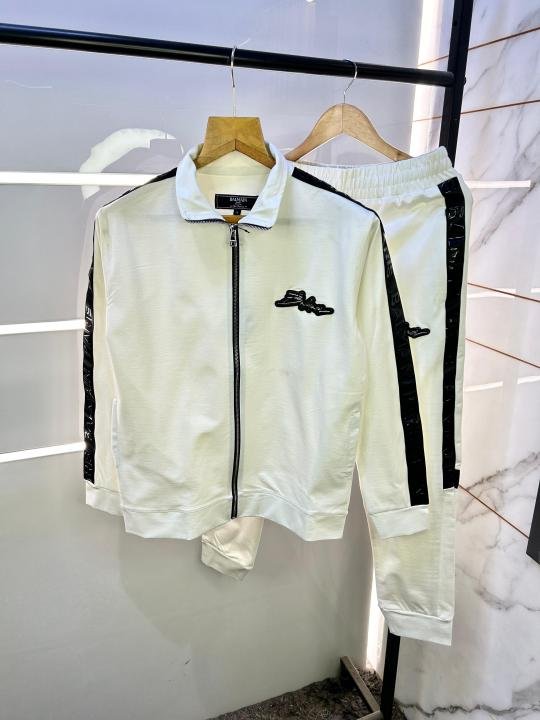 Balmain Paris White Imported Embossed Print Premium Track Suit Brand Polly Bag Packing F2289-WH | Premium Clothing