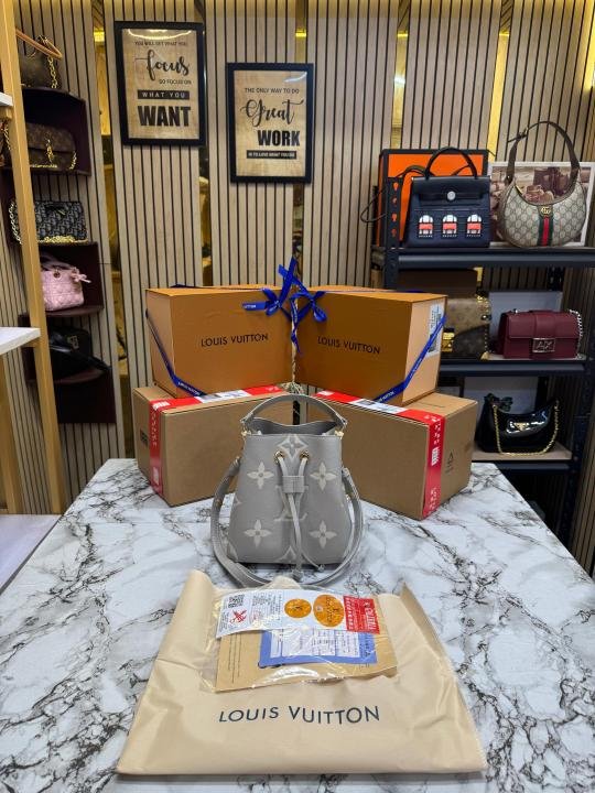 Louis Vuitton NeoNoe BB Giant Monogram Leather Bucket Bag (Grey) (M24248) | Premium Accessories