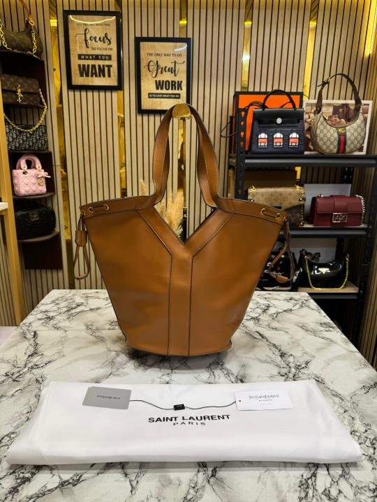 Saint Laurent Ysl Paris Y-Line Bucket Tote Bag (Brown) | Premium Accessories