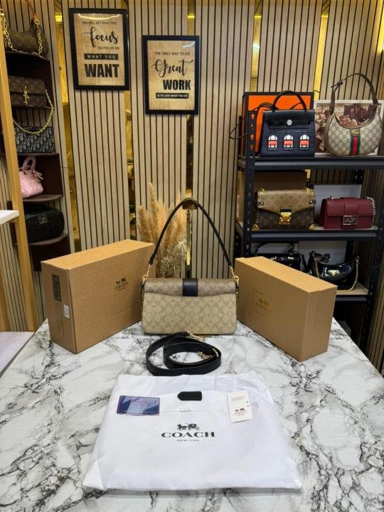 Coach Giorgie Shoulder Bag With Double Box And Dust Bag (Apricot-Black) | Premium Accessories - Image 3
