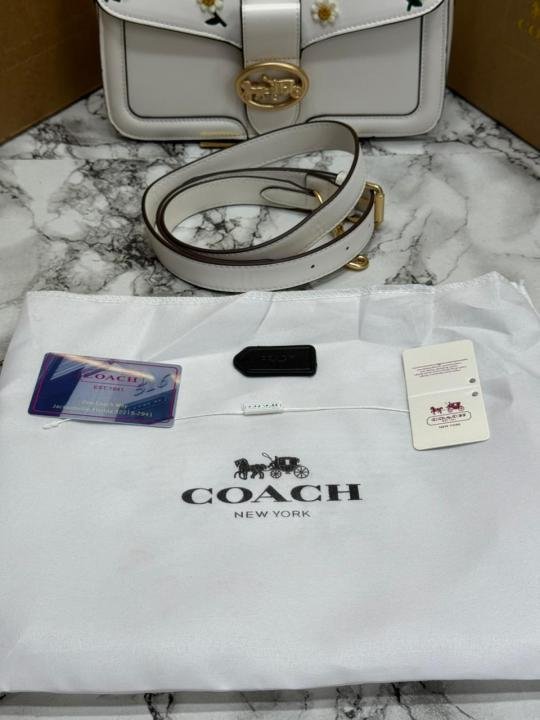 Coach Giorgie Shoulder Bag With Double Box And Dust Bag (Flower-White) | Premium Accessories - Image 5