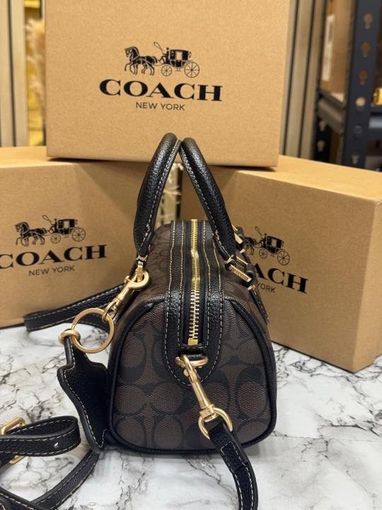 Coach Mini Boston Top Handle Crossbody Bag With Box And Dust Bag (Coffee-911) | Premium Accessories - Image 3