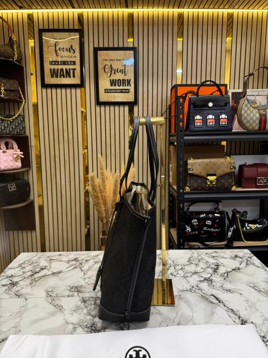 Tory Burch T Monogram Canvas Tote Bag (Brown) | Premium Accessories - Image 3