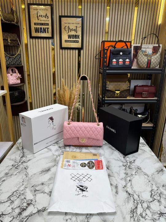 Chanel Classic Flap Quilted Chain Shoulder Bag With Double Og Box And Dust Bag (6657-Pink) | Premium Accessories