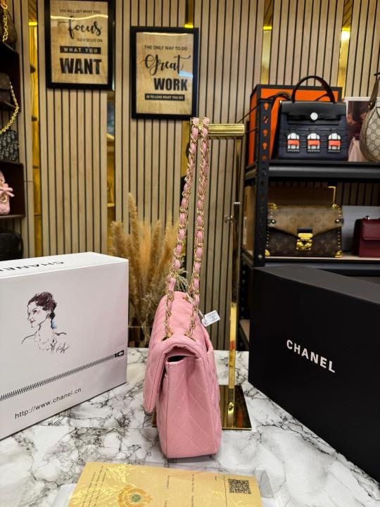 Chanel Classic Flap Quilted Chain Shoulder Bag With Double Og Box And Dust Bag (6657-Pink) | Premium Accessories - Image 3