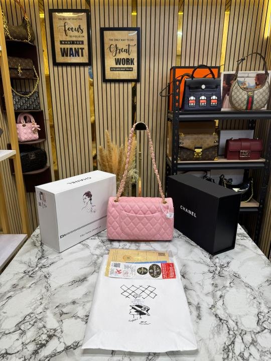 Chanel Classic Flap Quilted Chain Shoulder Bag With Double Og Box And Dust Bag (6657-Pink) | Premium Accessories - Image 2