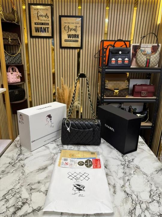 Chanel Classic Flap Quilted Chain Shoulder Bag With Double Og Box And Dust Bag (6657-Black) | Premium Accessories - Image 4