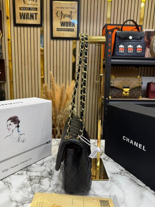 Chanel Classic Flap Quilted Chain Shoulder Bag With Double Og Box And Dust Bag (6657-Black) | Premium Accessories - Image 3