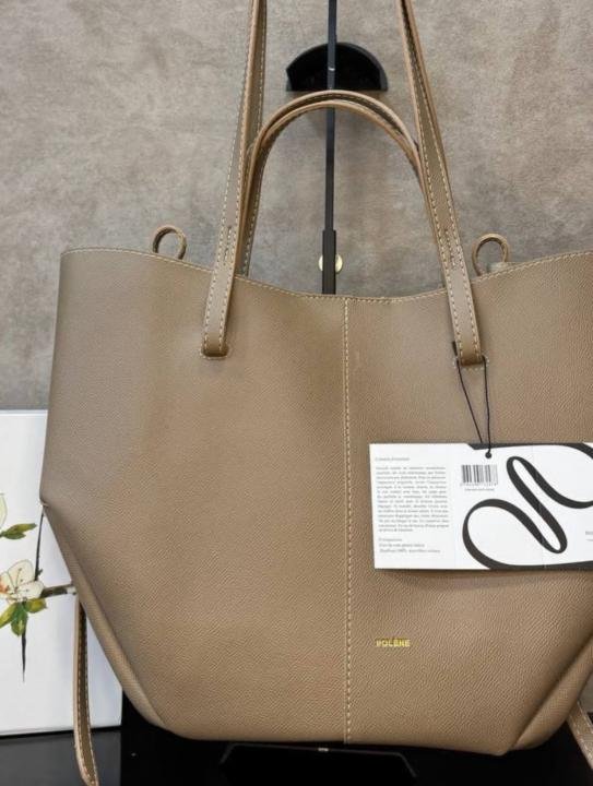 Polene Cyme Textured Leather Tote Bag (Beige) | Premium Accessories
