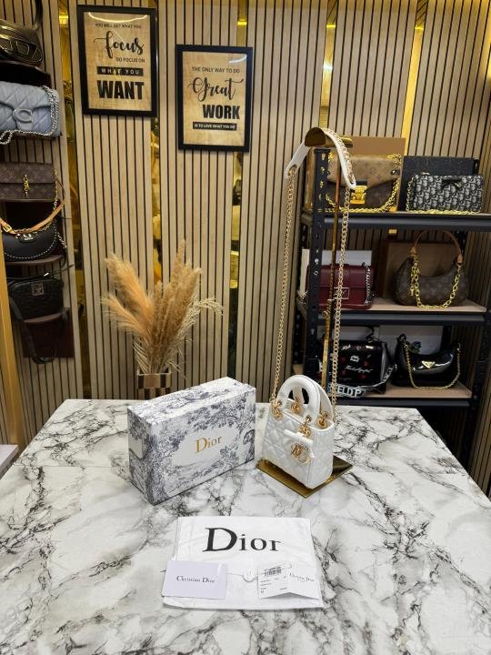 Christian Dior Lady Mini Quilted Cannage With Box And Dust Bag (White - 2811) | Premium Accessories - Image 1
