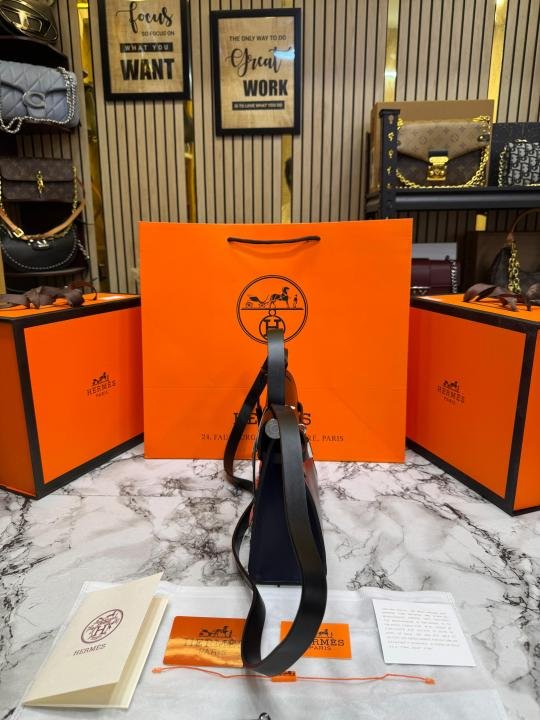 Hermes Herbag Limited Edition Faubourg Boutique Hand Bag With Magnetic Box (3038) (Blue) | Premium Accessories - Image 4