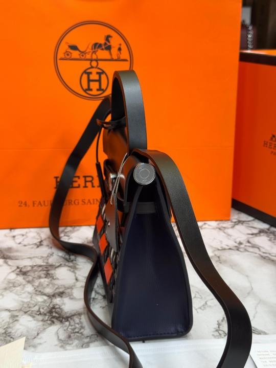 Hermes Herbag Limited Edition Faubourg Boutique Hand Bag With Magnetic Box (3038) (Blue) | Premium Accessories - Image 2
