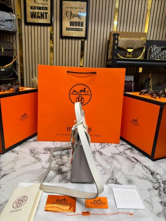 Hermes Herbag Limited Edition Faubourg Boutique Hand Bag With Magnetic Box (3038) (Grey) | Premium Accessories - Image 4