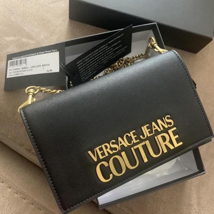 Versace Jeans Couture Saffiano Lock Crossbody Bag With Box And Dust Bag (Black-3921) | Premium Accessories