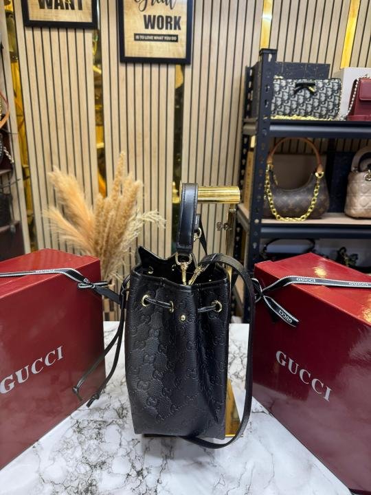 Gucci Ophidia GG Embossed Bucket Bag With Box (Black-2319) | Premium Accessories - Image 3