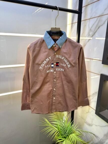 Tommy Hilfiger Peach Embroidery Print Premium Oxford Lycra Shirts F3194-pe - Best Price Online - Bootery