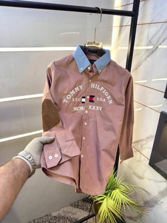 Tommy Hilfiger Peach Embroidery Print Premium Oxford Lycra Shirts F3194-pe - Best Price Online - Bootery - Image 3