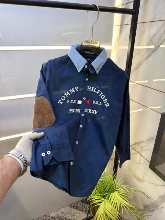 Tommy Hilfiger Navy Embroidery Print Premium Oxford Lycra Shirts F3194-ny - Best Price Online - Bootery - Image 3