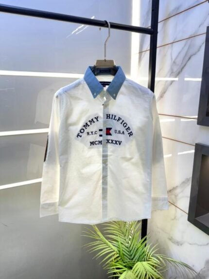Buy Tommy Hilfiger White Embroidery Print Premium Oxford Lycra Shirts F3194-wh Online in India - Bootery