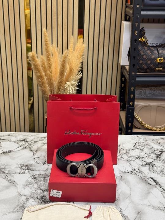 Salvatore Ferragamo Double Gancini Matte Buckle Formal Belt (34-4) | Premium Accessories