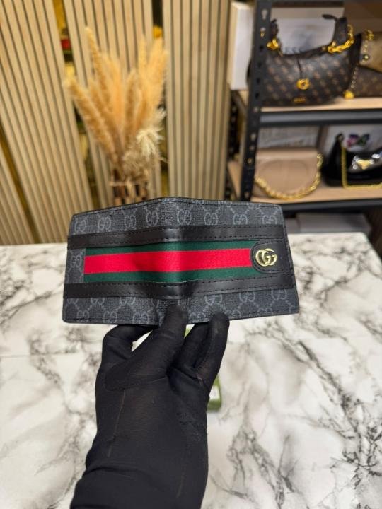 Gucci Signature GG Canvas Web Stripe Leather Trim Wallet (Black) (C4130) | Premium Accessories - Image 4