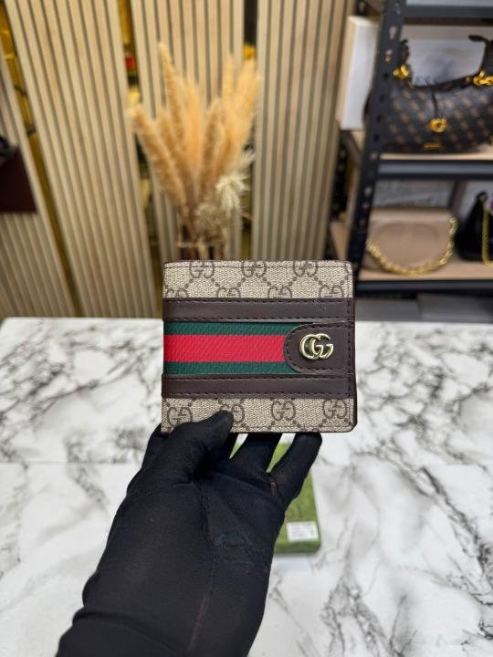 Gucci Signature GG Canvas Web Stripe Leather Trim Wallet (Brown) (C4128) | Premium Accessories - Image 4