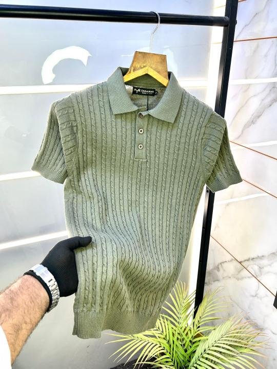 Zara Knitted Green Imported Super Premium Collar T-shirt F2829-gr - Image 3